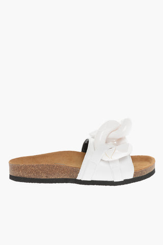 Solid Color Leather Sandals with Maxi Chain