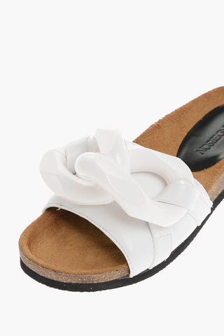 Solid Color Leather Sandals with Maxi Chain