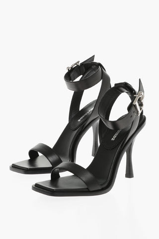 Sandali Ankle-Strap in Pelle con Fibbia Argentata Tacco 10cm