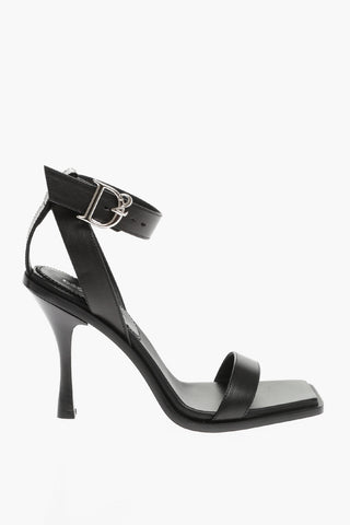 Sandali Ankle-Strap in Pelle con Fibbia Argentata Tacco 10cm