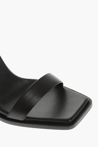 Sandali Ankle-Strap in Pelle con Fibbia Argentata Tacco 10cm