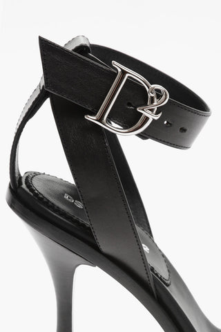 Sandali Ankle-Strap in Pelle con Fibbia Argentata Tacco 10cm