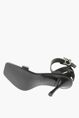 Sandali Ankle-Strap in Pelle con Fibbia Argentata Tacco 10cm