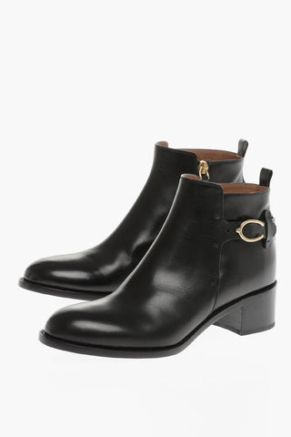Leather PARMA Ankle Boots with Side Zip and Golden Buckle Heel 4.5cm