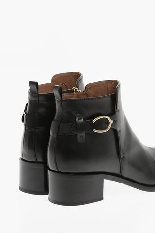 Leather PARMA Ankle Boots with Side Zip and Golden Buckle Heel 4.5cm