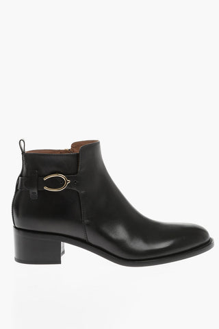 Leather PARMA Ankle Boots with Side Zip and Golden Buckle Heel 4.5cm
