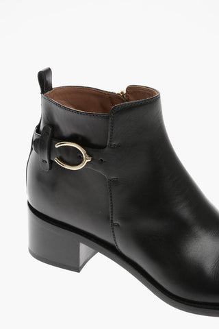 Leather PARMA Ankle Boots with Side Zip and Golden Buckle Heel 4.5cm