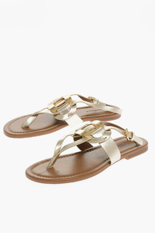 SEE BY Metallic Leather Thong Sandals with Golden Detail
