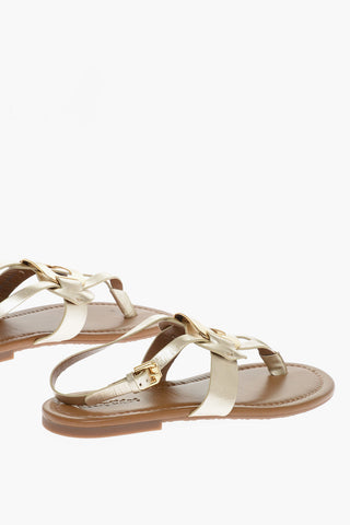 SEE BY Metallic Leather Thong Sandals with Golden Detail