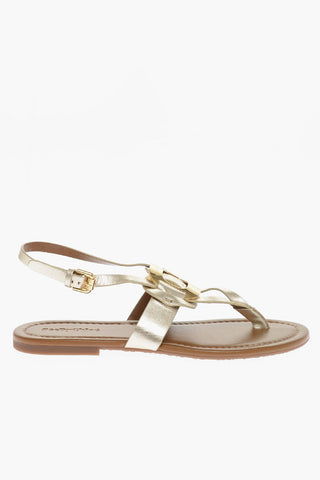 SEE BY Metallic Leather Thong Sandals with Golden Detail