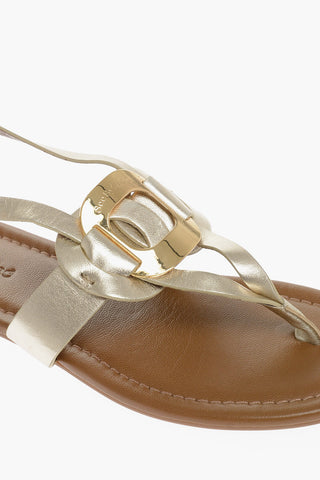 SEE BY Metallic Leather Thong Sandals with Golden Detail