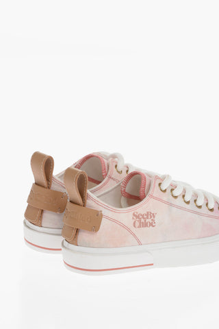SEE BY Tie Dye Effect Low-Top Sneakers with Leather Details