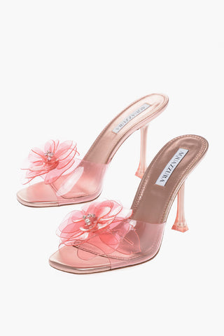 Metallic Leather and Pvc ZSA ZSA Sandals with Flower Detail Heel 9.5cm
