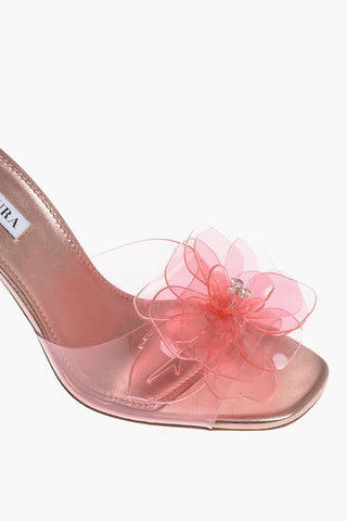 Metallic Leather and Pvc ZSA ZSA Sandals with Flower Detail Heel 9.5cm