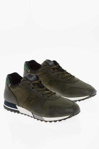 Leather and Fabric Low-Top Sneakers with Contrasting Sole