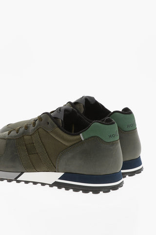 Leather and Fabric Low-Top Sneakers with Contrasting Sole