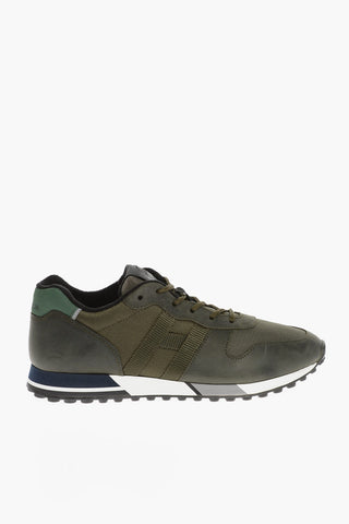 Leather and Fabric Low-Top Sneakers with Contrasting Sole