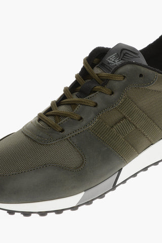 Leather and Fabric Low-Top Sneakers with Contrasting Sole
