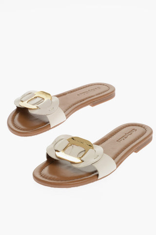 SEE BY Leather Sandals with Maxi Golden Detail