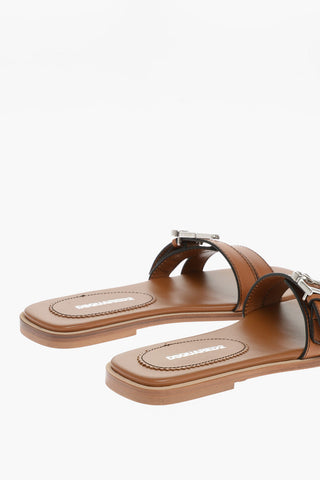 Leather Sandals with Silver-Tone Buckle