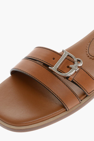 Leather Sandals with Silver-Tone Buckle