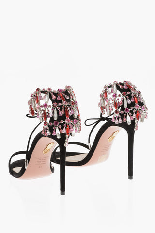 Suede MOONWALK Ankle-Strap Sandals with Jewels and Stiletto Heel 10.5cm
