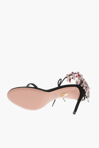 Suede MOONWALK Ankle-Strap Sandals with Jewels and Stiletto Heel 10.5cm