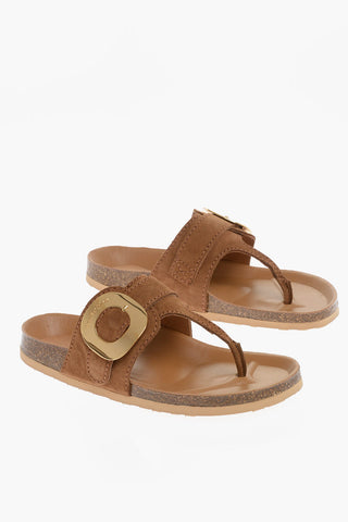 SEE BY Suede Thong Sandals with Maxi Golden Buckle