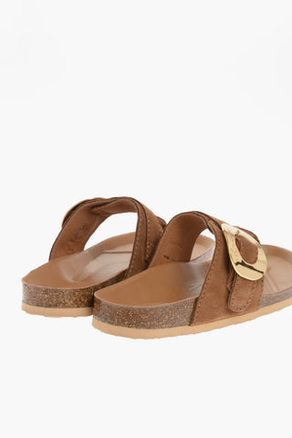 SEE BY Suede Thong Sandals with Maxi Golden Buckle