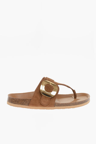 SEE BY Suede Thong Sandals with Maxi Golden Buckle