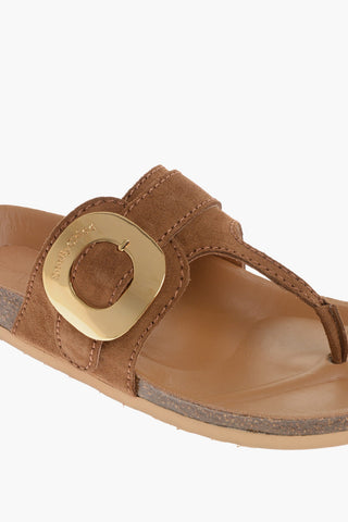 SEE BY Suede Thong Sandals with Maxi Golden Buckle