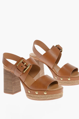 SEE BY Leather Ankle Strap Sandals with Studs 9cm