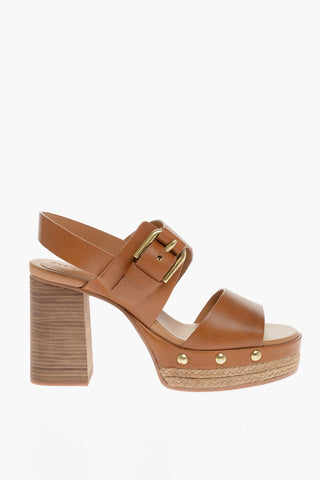 SEE BY Leather Ankle Strap Sandals with Studs 9cm