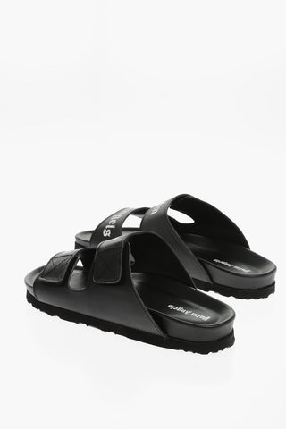 Slides In Pelle Con Stampa Logo E Chiusura Strech