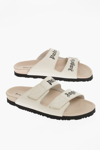 Leather Sandals With Logo Print And Stretch Closure