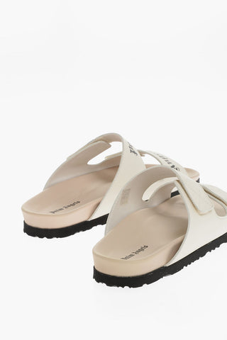 Leather Sandals With Logo Print And Stretch Closure