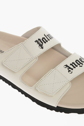 Leather Sandals With Logo Print And Stretch Closure