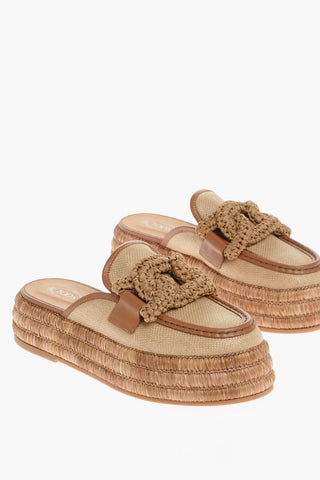 Sabot in Rafia con Rifiniture in Pelle e Platform 5cm