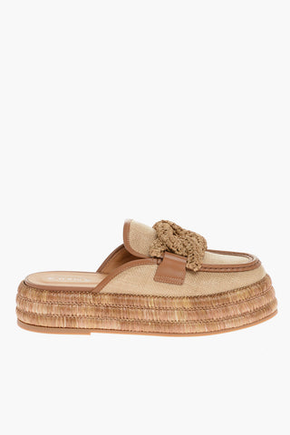 Sabot in Rafia con Rifiniture in Pelle e Platform 5cm