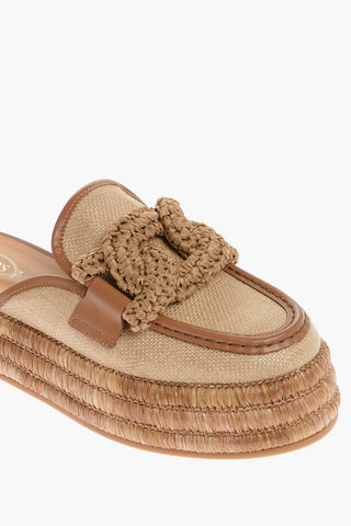 Sabot in Rafia con Rifiniture in Pelle e Platform 5cm