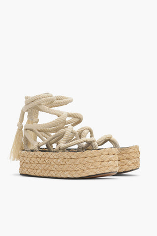 Lace-up Sandals with Raffia Wedge 7cm