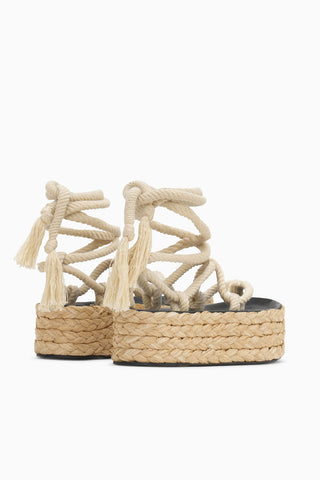 Lace-up Sandals with Raffia Wedge 7cm
