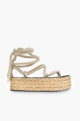 Lace-up Sandals with Raffia Wedge 7cm