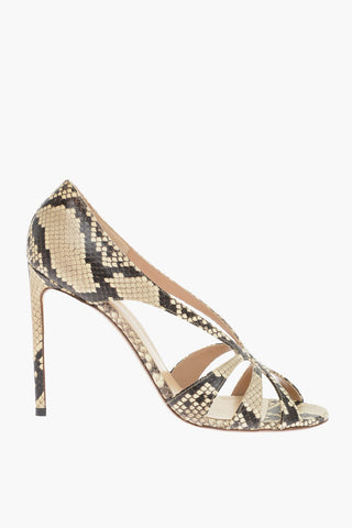 Python Effect Leather Sandals with Stiletto Heel 11cm