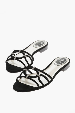 Suede Sandals Embellished with Rhinestones