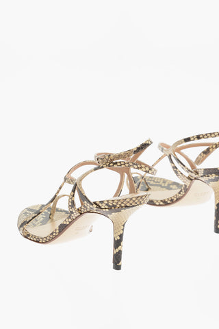 Python Effect Leather Thong Ankle-Strap Sandals Heel 9cm 