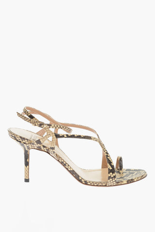 Python Effect Leather Thong Ankle-Strap Sandals Heel 9cm 