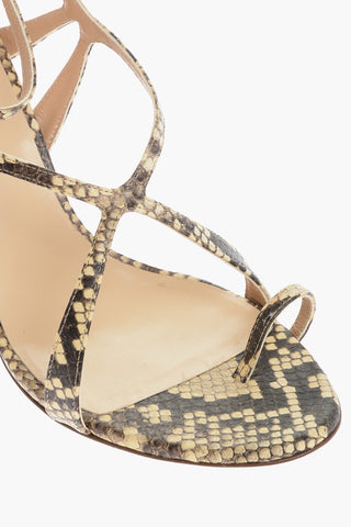 Python Effect Leather Thong Ankle-Strap Sandals Heel 9cm 