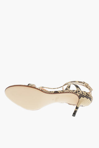 Python Effect Leather Thong Ankle-Strap Sandals Heel 9cm 