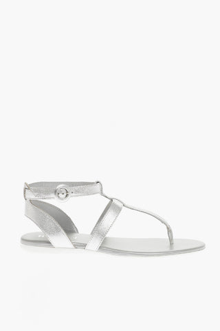 Textured Leather Thong Ankle Strap Sandals